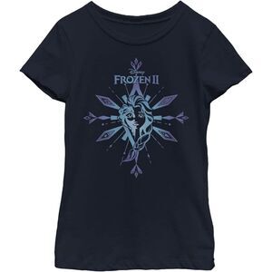 Disney Frozen 2 Elsa Element Tee for Girls, Navy Blue Crew Shirt, Size Large